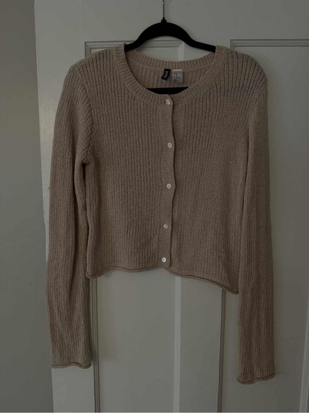 H&M Beige Ribbed Button-Up Cardigan